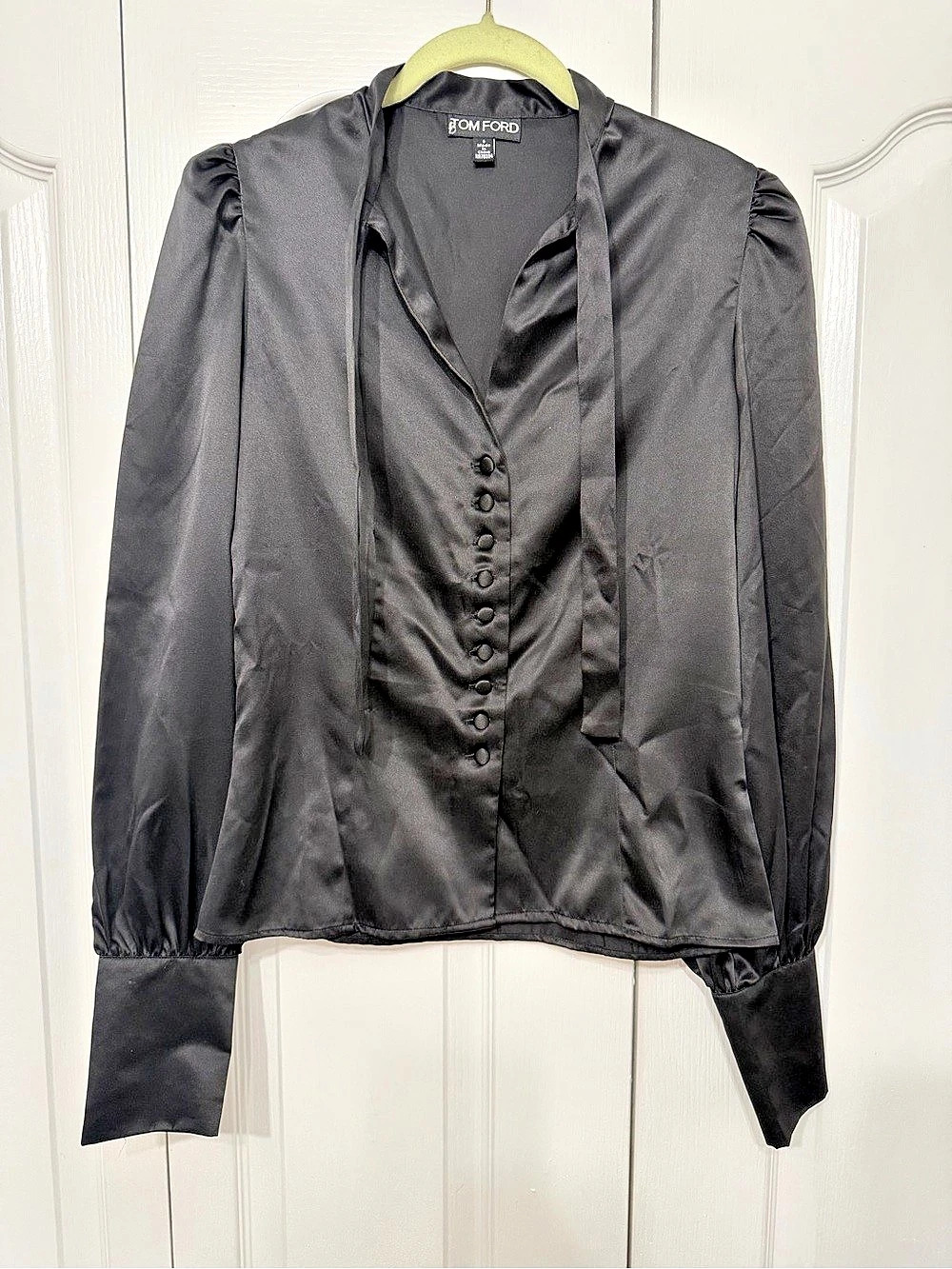 Tom Ford Satin-Look Blouse in Black Size Small Like New